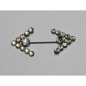 vintage 2-piece double arrow clear rhinestone stickpin brooch silver tone